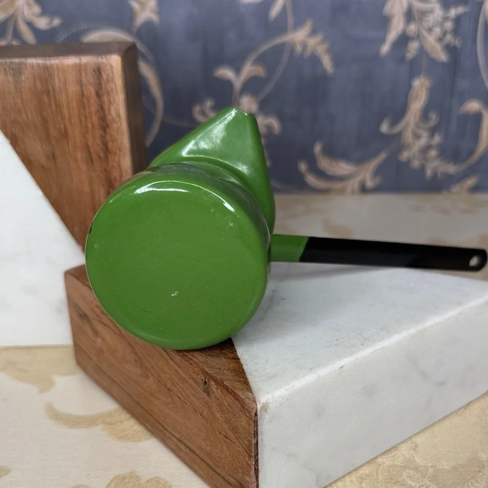 Vintage Estate Small Green Enamel Butter Warmer Ladle Dipper